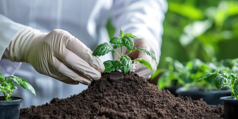 Wall Mural - laboratory agricultural science crop analysis with a researcher examining soil samples in a modern l