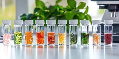 Wall Mural - test tubes filled with vibrant liquids in a modern laboratory, symbolizing innovation in scientific 