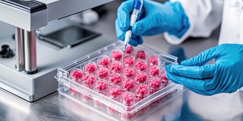 Wall Mural - laboratory clinical trials medical tests featuring a diverse team of scientists analyzing samples in