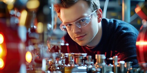 Wall Mural - laboratory physicist conducting a particle detection experiment with advanced equipment and glowing 