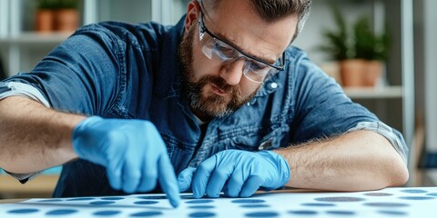Wall Mural - crime scene investigation featuring a forensic expert collecting fingerprints, neutral background, e