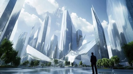 Poster - A lone figure stands in a futuristic city