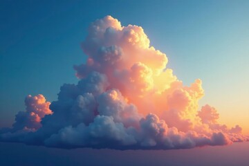 Wall Mural - Towering cumulus cloud at sunset behind a blue sky, atmospheric effect, natural scenery