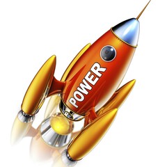 Poster - high resolution rendering of a rocket with a power icon