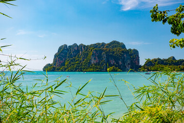 Canvas Print - Railay, Krabi, Thailand. Beach and long tail boats.	