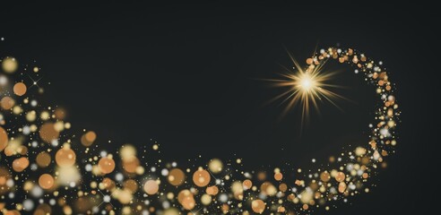 Poster - Shining star Christmas background shooting star make wish golden glittering lights bokeh particles black background copy space