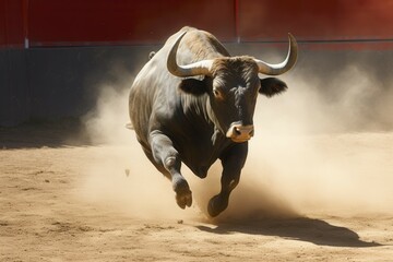 angry bull attacking in a coral, ai generated