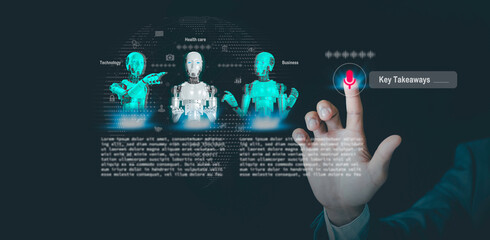 ai agents key takeaway concept. businessmen use voice commands to enable artificial intelligence to 