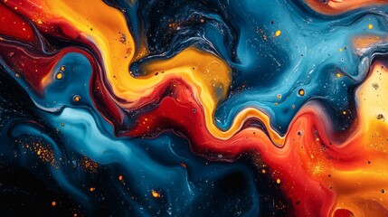 Wall Mural - Powerfully flowing rivers of red blue yellow liquids twisting and intertwining in a vibrant cartoonstyle abstract art background full of motion and bold contrasts