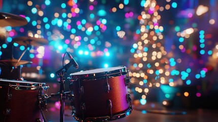 Fototapete - instruments during a live music performance, showcasing line connection in sound, engaging atmosphere, subtle backdrop