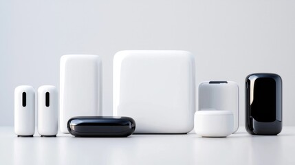 Fototapete - Line connection technology visualized through sleek innovative gadgets on a neutral backdrop