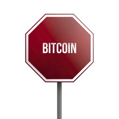 Poster - Bitcoin, red sign isolated on white background