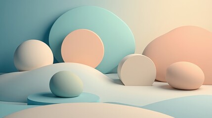 Canvas Print - A tranquil composition with soft overlapping circles, pale blue and peach gradients, and a dreamy, blurred texture.