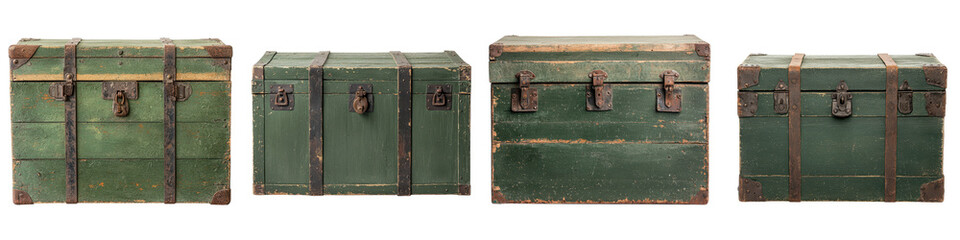 Stacked Vintage Antique Trunks and Suitcases Used for Decor Storage and Showcasing Rustic Retro and Historical Artifacts