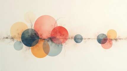 Wall Mural - A minimalist non-representational composition featuring overlapping pastel circles, soft gradient transitions, and subtle grainy textures on a white background.