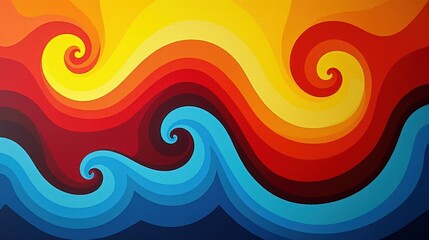 Wall Mural - A dynamic conceptual design with dynamic, overlapping wave-like forms in bold red, yellow, and blue, creating a playful and celebratory mood.