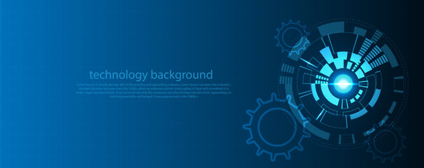 Wall Mural - blue circuit electronic and gear engineering technology concept vector background