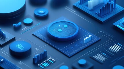 Abstract 3D Data Visualization: Blue Infographics and Charts