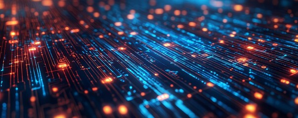 glowing neon lines and glowing dots abstractly on a futuristic tech background
