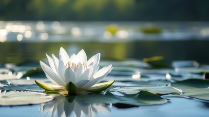 Wall Mural - A Single Water Lily Blossom in a Pond