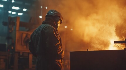 Wall Mural - Steelworker Amidst the Heat and Smoke