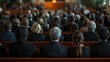 © Halyna - A congregation of mostly Caucasian adults attends a Good Friday service, sitting in pews. The focus is on the backs of several attendees