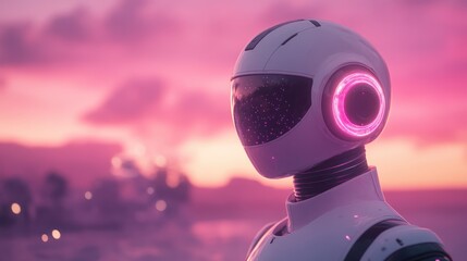 futuristic robot at sunset.
