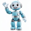 © Антон Федченко - cheerful humanoid robot in pastel blue and silver, waving its hand and showing a happy expression, centered on a clean white background