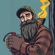 © Daniel - Bearded lumberjack with canister of gasoline