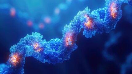 Wall Mural - Abstract Glowing DNA Strand in Digital Format with Blue Background