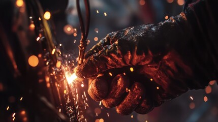 Wall Mural - Close-up of Welder's Hand and Sparks