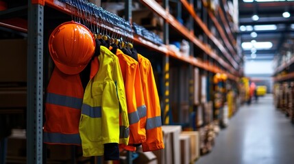 Wall Mural - Safety Gear Hanging in a Warehouse Aisle