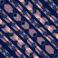 Leinwandbilder - Geometric symmetry, represented by alternating vertical of crosses and squares. 3d rendering digital illustration