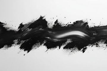 Aufkleber - Abstract black brush strokes create a striking contrast on a white canvas surface in a contemporary art setting