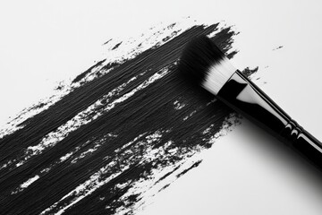 Aufkleber - Black brushstroke on white canvas highlights artistic expression in contemporary painting