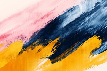 Fototapete - Abstract composition with vibrant strokes of pink, blue, and yellow in artistic display