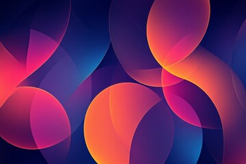 Fototapete - Vibrant abstract design featuring colorful overlapping shapes in shades of pink, purple, and orange on a dark blue background