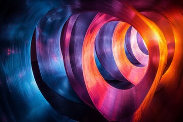Leinwandbilder - Vibrant abstract tunnel with swirling colors and light reflections in an artistic installation