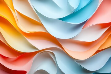 Fototapete - Colorful paper waves create an artistic background design with flowing shapes and vibrant hues in a creative workspace