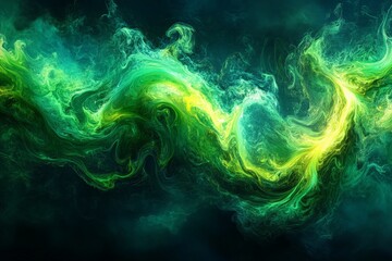 Poster - Colorful abstract swirl of green and yellow tones showcasing fluid motion in a vibrant, dreamlike atmosphere