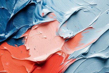 Fototapete - Colorful abstract paint texture featuring swirls of blue, coral, and pastel shades on a smooth canvas