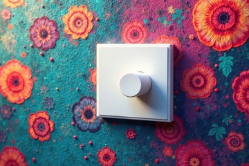 Wall Mural - White toggle switch against patterned wallpaper , texture, aesthetic