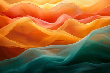 Poster - Colorful fabric waves create a flowing textile art display in soft hues during daytime