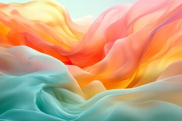 Fototapete - Colorful abstract waves flow gracefully, creating a serene landscape in soft pastel hues during a tranquil moment