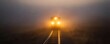 © doraclub - Train Headlights Cutting Through Misty Coastal Railway at Dawn