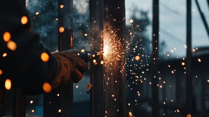 Wall Mural - A Welder's Sparks Fly as They Work on Metal