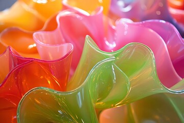 Aufkleber - Colorful glass sculptures in vibrant hues displayed in a gallery setting during the afternoon