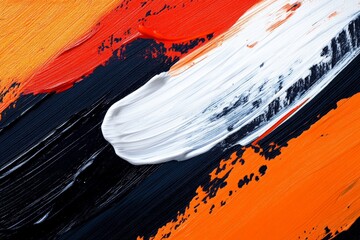 Aufkleber - Bold strokes of color create a striking abstract artwork featuring vibrant orange, black, and white patterns