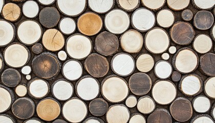 Sticker - Wooden slices arranged in a textured wall pattern