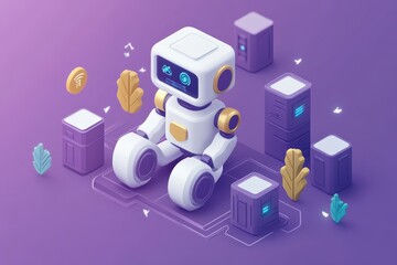 Leinwandbilder - Modern robot in a digital landscape exploring technology and connectivity in a vibrant, futuristic setting
